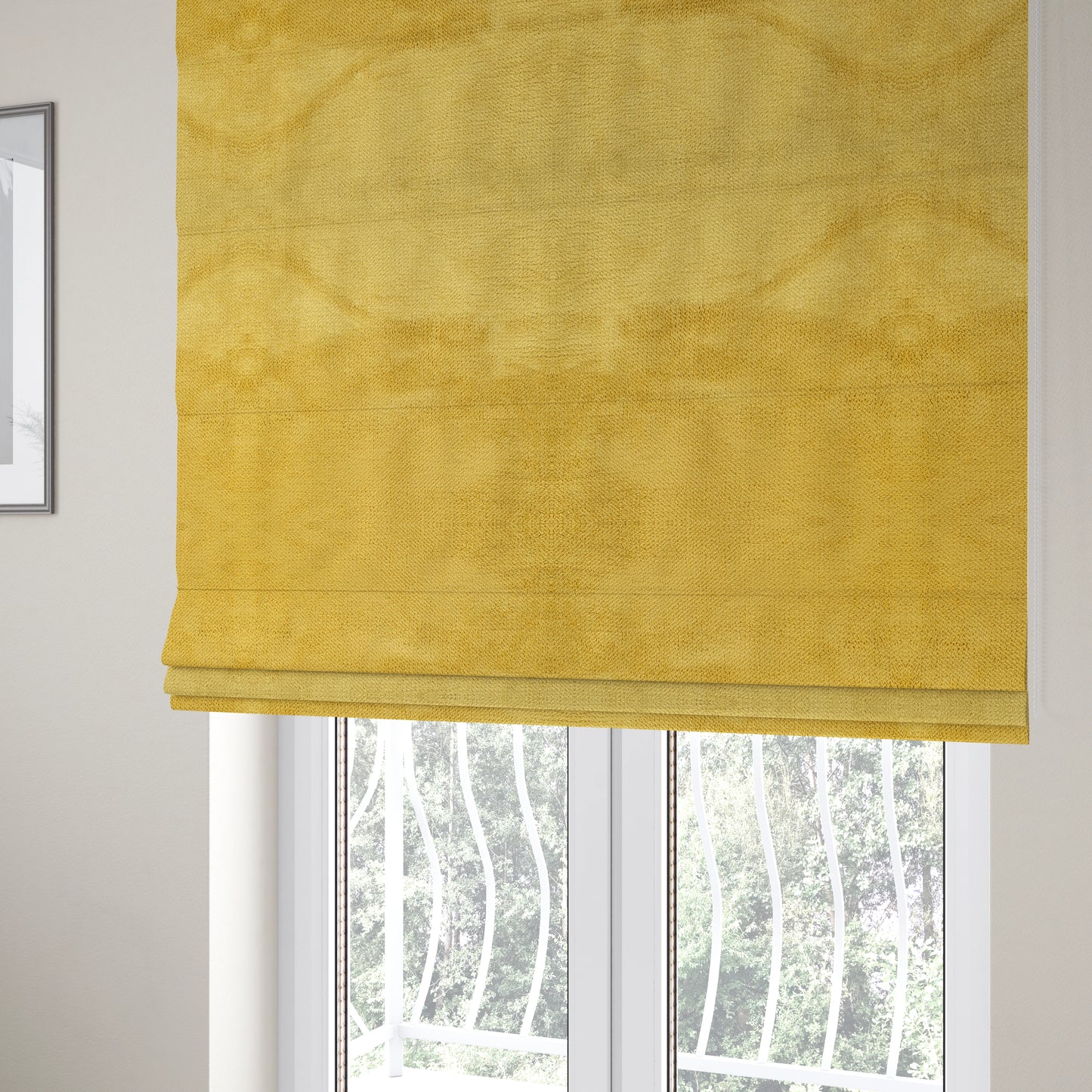 Oscar Deep Pile Plain Chenille Velvet Material Lemon Yellow Colour Upholstery Fabric - Roman Blinds