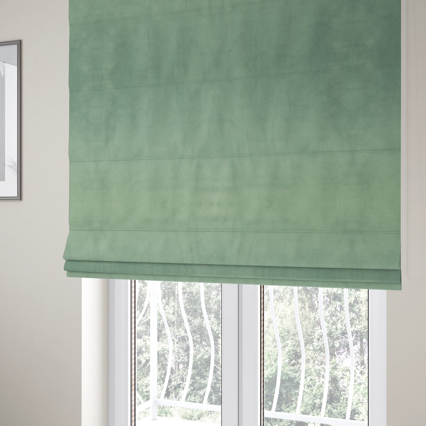 Oscar Deep Pile Plain Chenille Velvet Material Green Mint Colour Upholstery Fabric - Roman Blinds