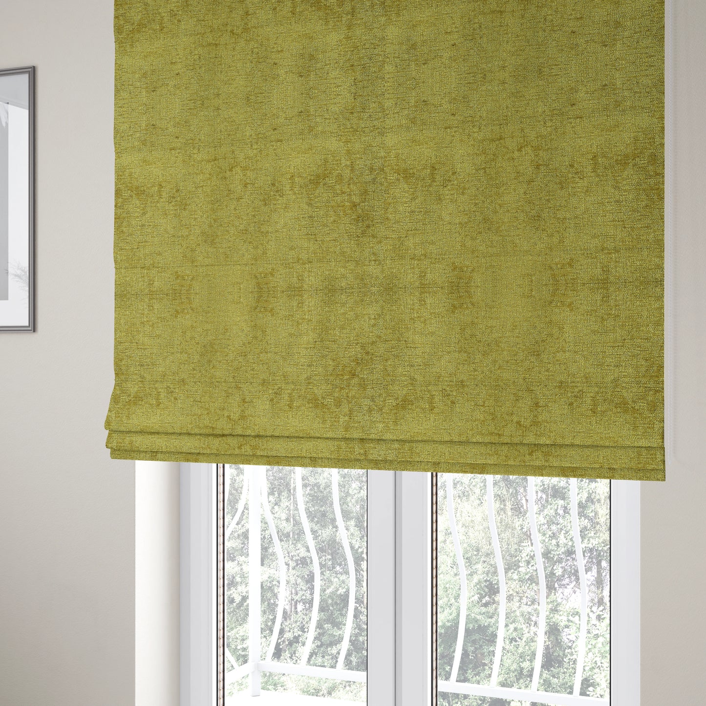 Otley Softy Shiny Chenille Upholstery Furnishing Fabric In Lime Green Colour - Roman Blinds