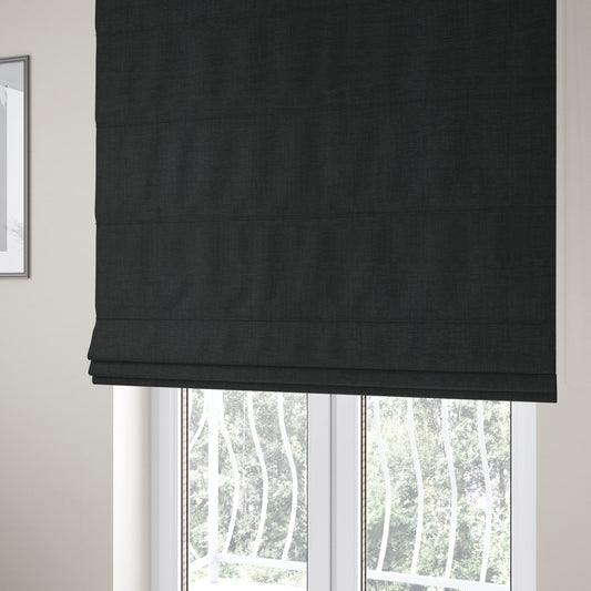 Otley Softy Shiny Chenille Upholstery Furnishing Fabric In Black Colour - Roman Blinds