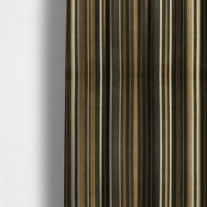 Pandora Vertical Stripes Pattern Soft Chenille Like Velvet Fabric Brown Beige Cream Shade Colour - Made To Measure Curtains