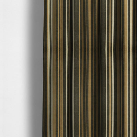 Pandora Vertical Stripes Pattern Soft Chenille Like Velvet Fabric Brown Beige Cream Shade Colour - Made To Measure Curtains