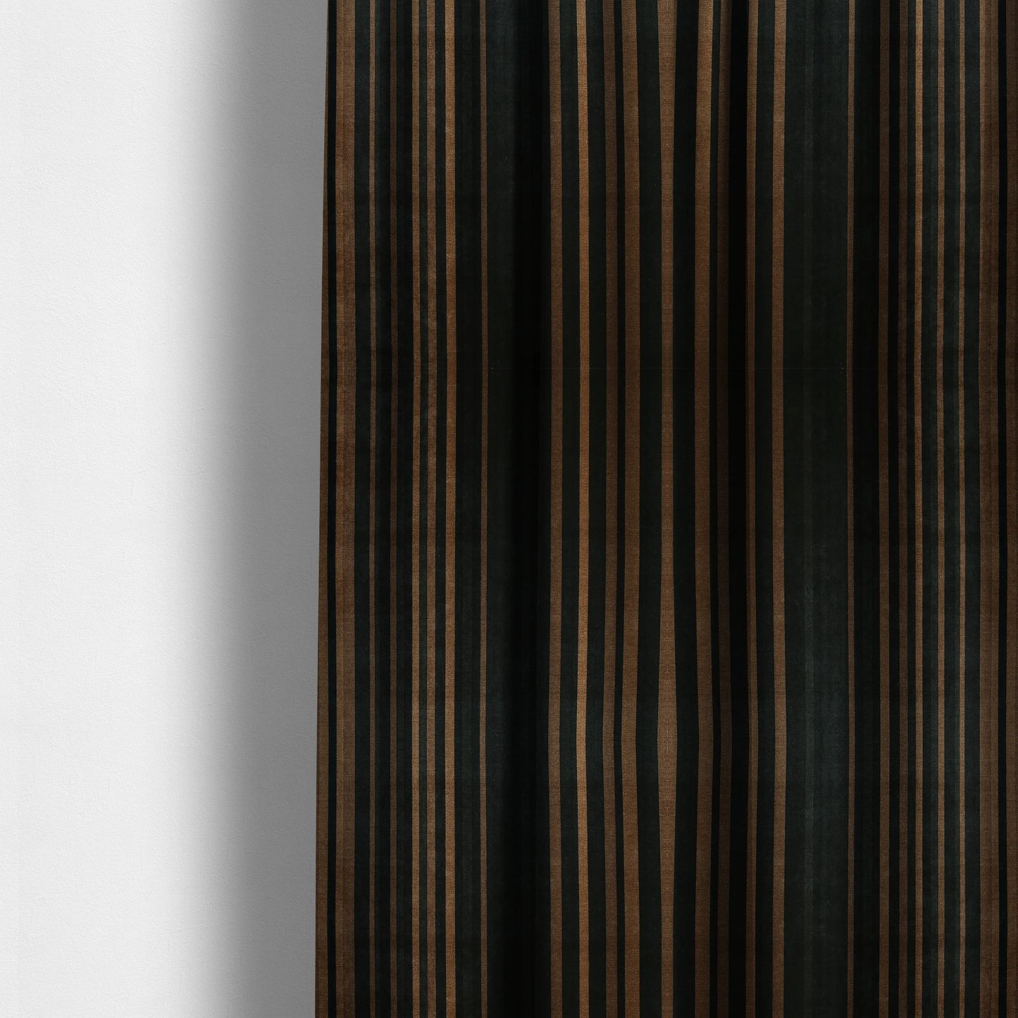 Pandora Vertical Stripes Pattern Soft Chenille Like Velvet Fabric Brown Honey Gold Shade Colour - Made To Measure Curtains