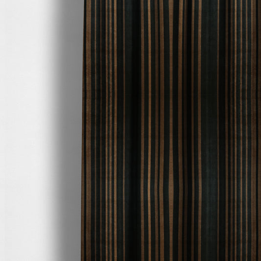 Pandora Vertical Stripes Pattern Soft Chenille Like Velvet Fabric Brown Honey Gold Shade Colour - Made To Measure Curtains