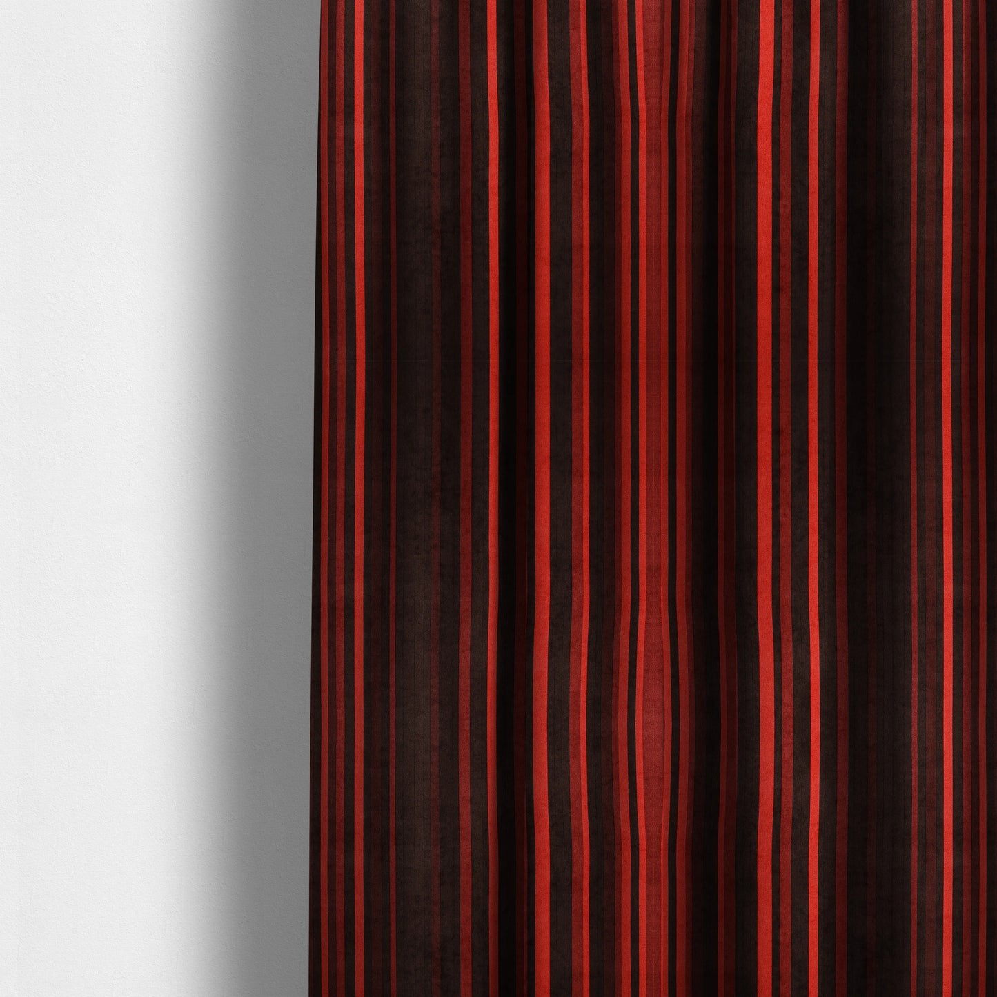 Pandora Vertical Stripes Pattern Soft Chenille Like Velvet Fabric Red Shade Colour - Made To Measure Curtains