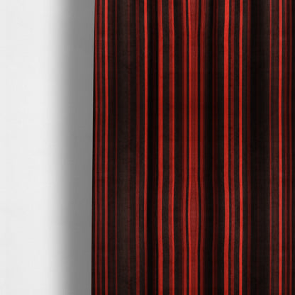 Pandora Vertical Stripes Pattern Soft Chenille Like Velvet Fabric Red Shade Colour - Made To Measure Curtains