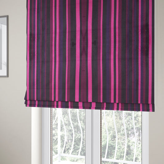 Pandora Vertical Stripes Pattern Soft Chenille Like Velvet Fabric Pink Shade Colour - Roman Blinds