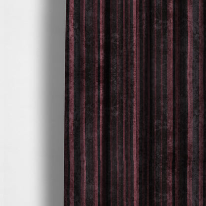 Pandora Vertical Stripes Pattern Soft Chenille Like Velvet Fabric Burgundy Shade Colour - Made To Measure Curtains