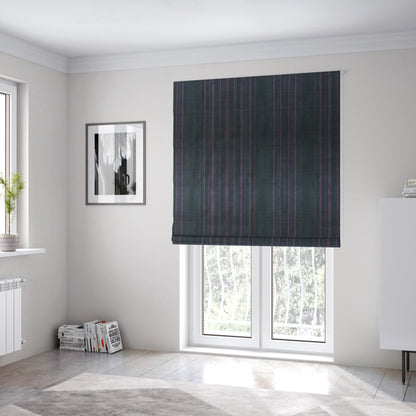 Pandora Vertical Stripes Pattern Soft Chenille Like Velvet Fabric Purple Shade Colour - Roman Blinds