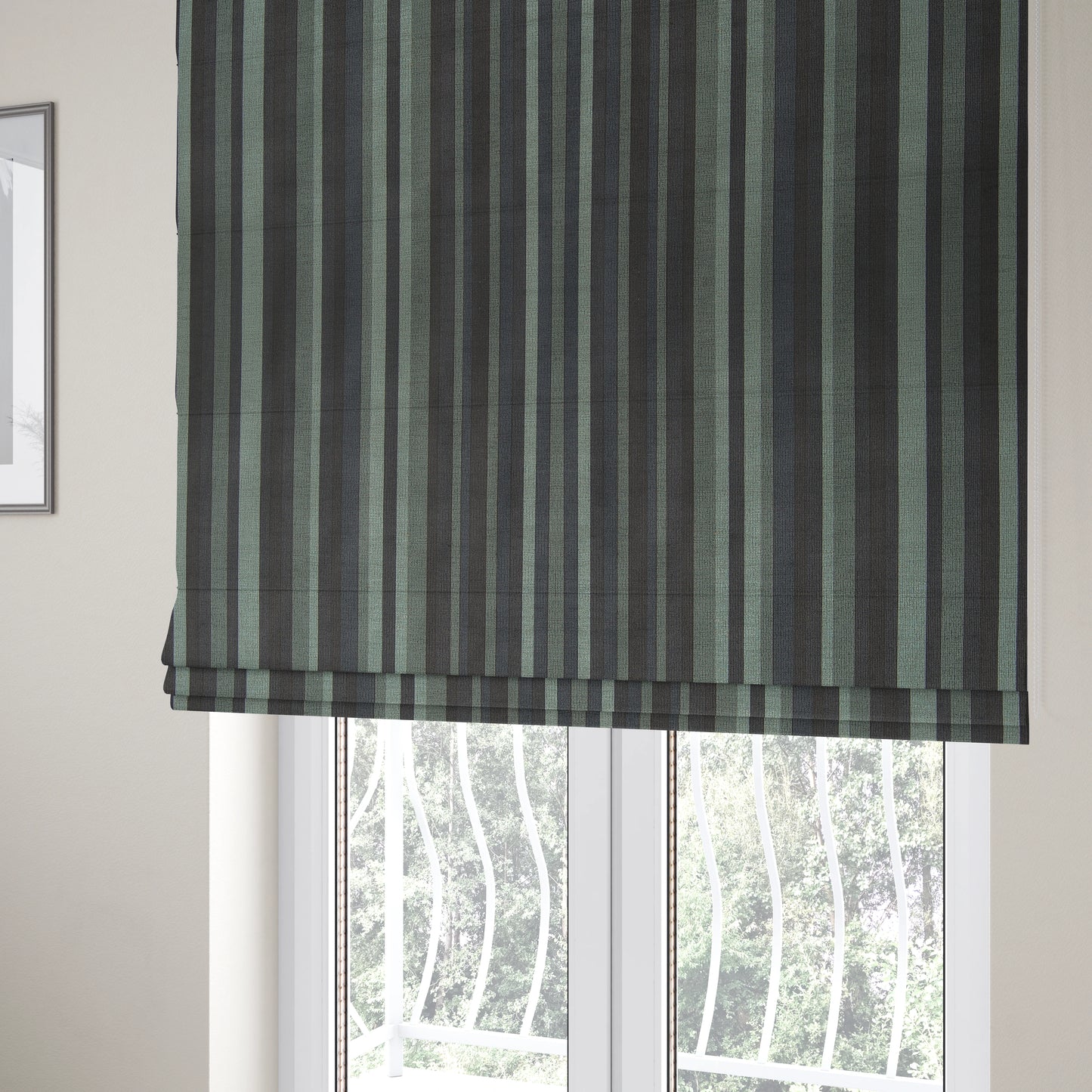 Pandora Vertical Stripes Pattern Soft Chenille Like Velvet Fabric Grey Charcoal Shade Colour - Roman Blinds