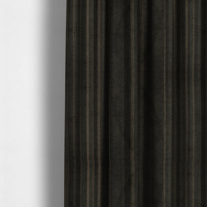 Pandora Vertical Stripes Pattern Soft Chenille Like Velvet Fabric Brown Shade Colour - Made To Measure Curtains