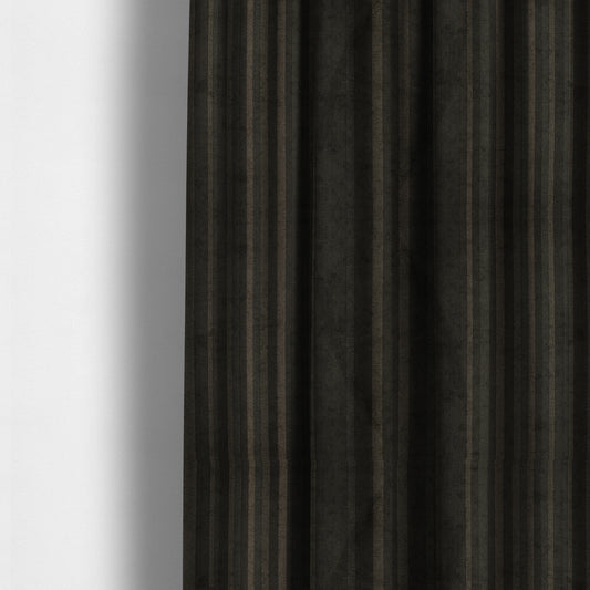 Pandora Vertical Stripes Pattern Soft Chenille Like Velvet Fabric Brown Shade Colour - Made To Measure Curtains