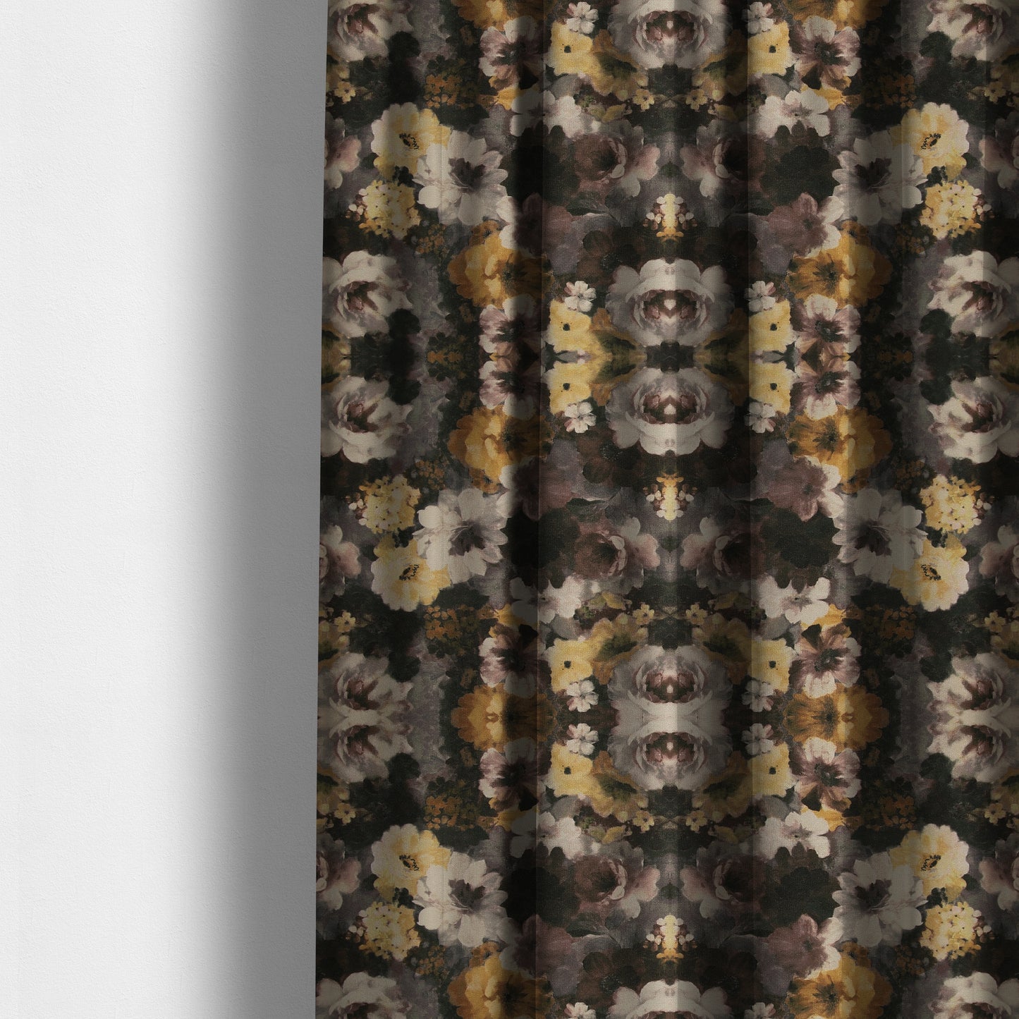 Pat Floral Pattern Brown Yellow Colour Printed Velvet Upholstery Curtain Fabrics - Made To Measure Curtains