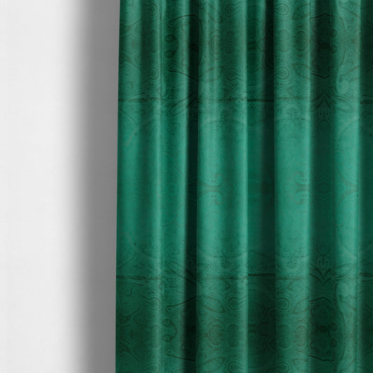 Phoenix Laser Cut Pattern Soft Velveteen Forest Green Velvet Material Upholstery Curtains Fabric - Made To Measure Curtains