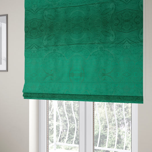 Phoenix Laser Cut Pattern Soft Velveteen Forest Green Velvet Material Upholstery Curtains Fabric - Roman Blinds