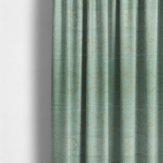 Phoenix Laser Cut Pattern Soft Velveteen Maya Blue Velvet Material Upholstery Curtains Fabric - Made To Measure Curtains