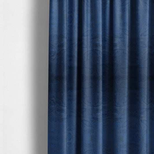 Phoenix Laser Cut Pattern Soft Velveteen Navy Blue Velvet Material Upholstery Curtains Fabric - Made To Measure Curtains