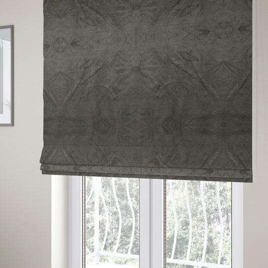 Phoenix Laser Cut Pattern Soft Velveteen Grey Velvet Material Upholstery Curtains Fabric - Roman Blinds