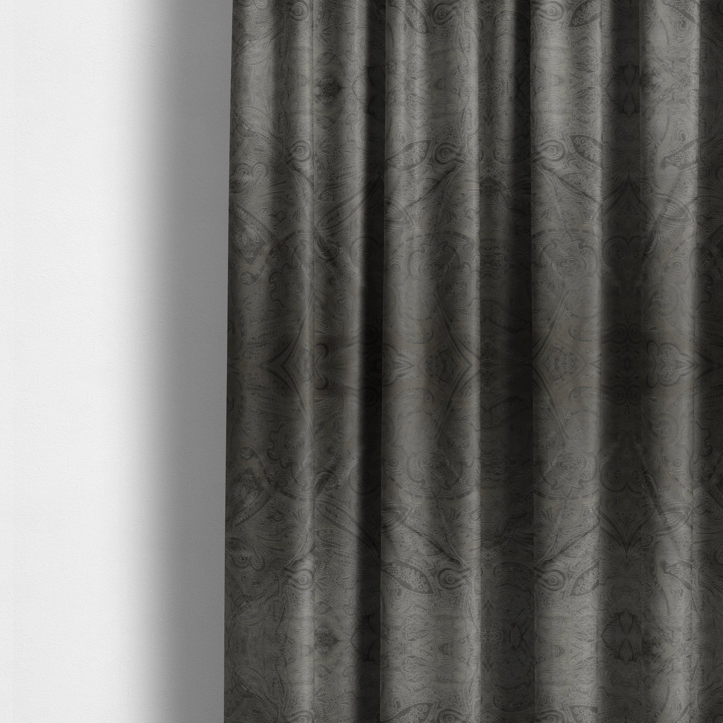 Phoenix Laser Cut Pattern Soft Velveteen Grey Velvet Material Upholstery Curtains Fabric - Made To Measure Curtains