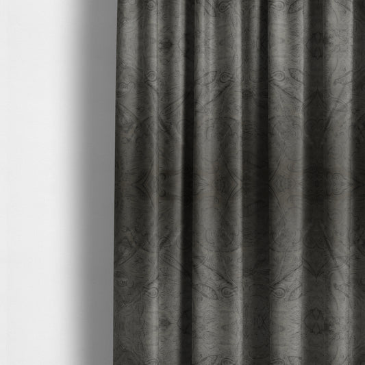 Phoenix Laser Cut Pattern Soft Velveteen Grey Velvet Material Upholstery Curtains Fabric - Made To Measure Curtains