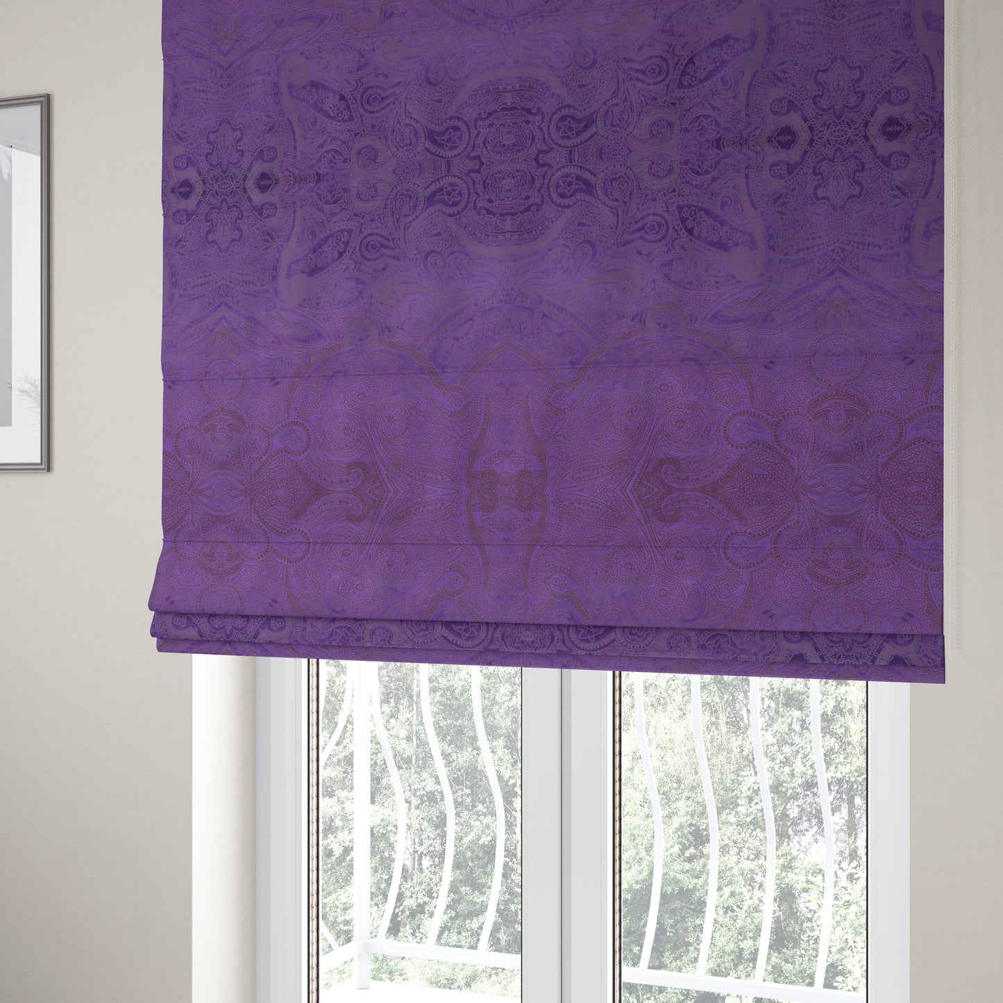 Phoenix Laser Cut Pattern Soft Velveteen Purple Velvet Material Upholstery Curtains Fabric - Roman Blinds