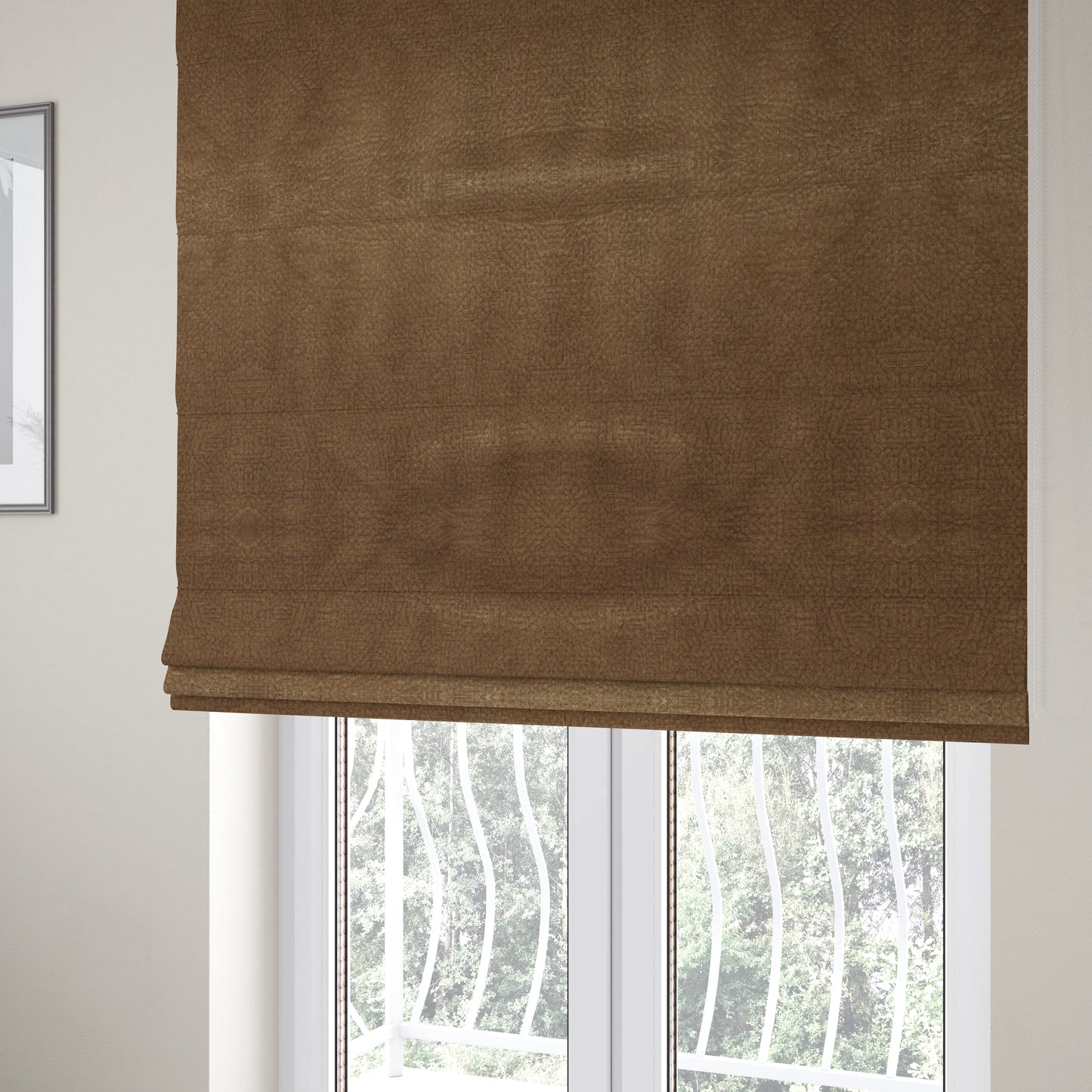 Plaza Opulence Soft Textured Velvet Furnishing Fabric In Golden Brown - Roman Blinds