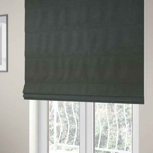 Prague Flat Weave Plain Dual Purpose Upholstery Curtain Black Grey Fabric - Roman Blinds