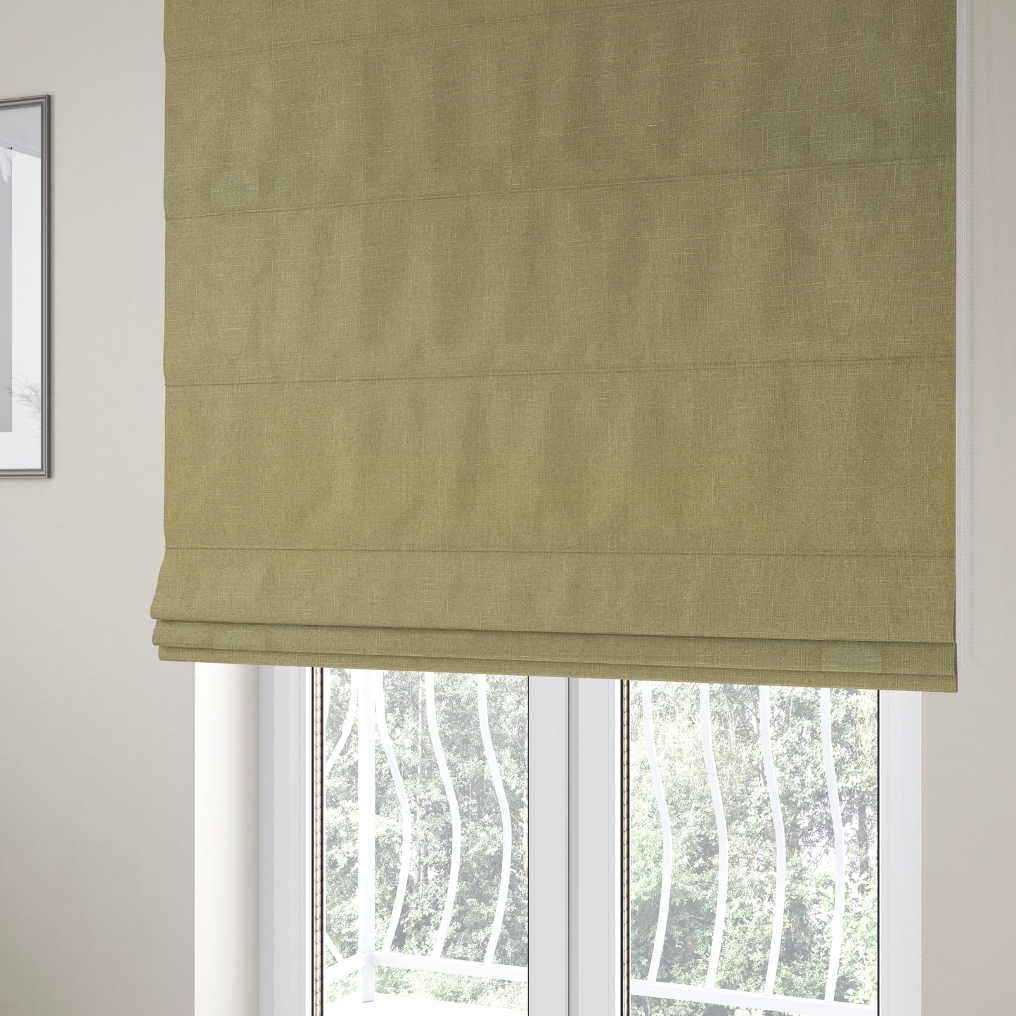 Regent Woven Look Plain Chenille Material Upholstery Fabric In Golden Beige Colour - Roman Blinds