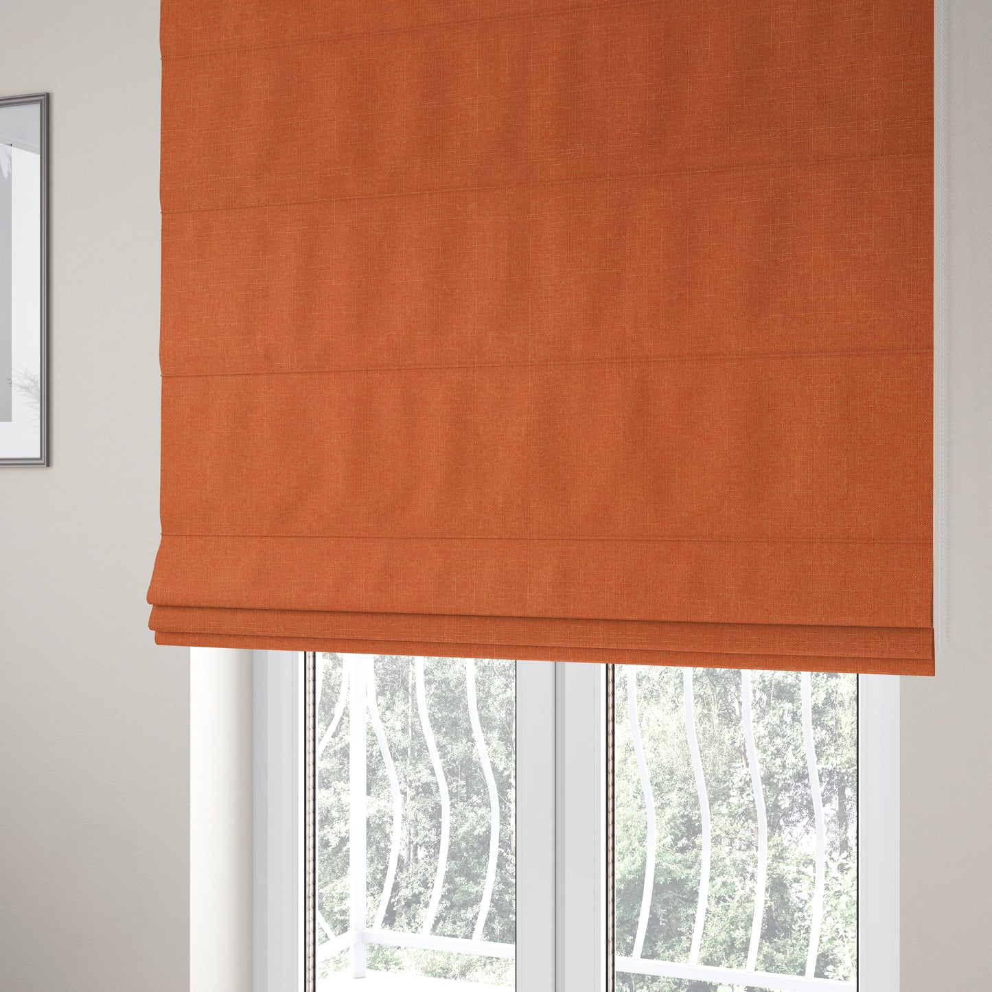 Regent Woven Look Plain Chenille Material Upholstery Fabric In Orange Colour - Roman Blinds