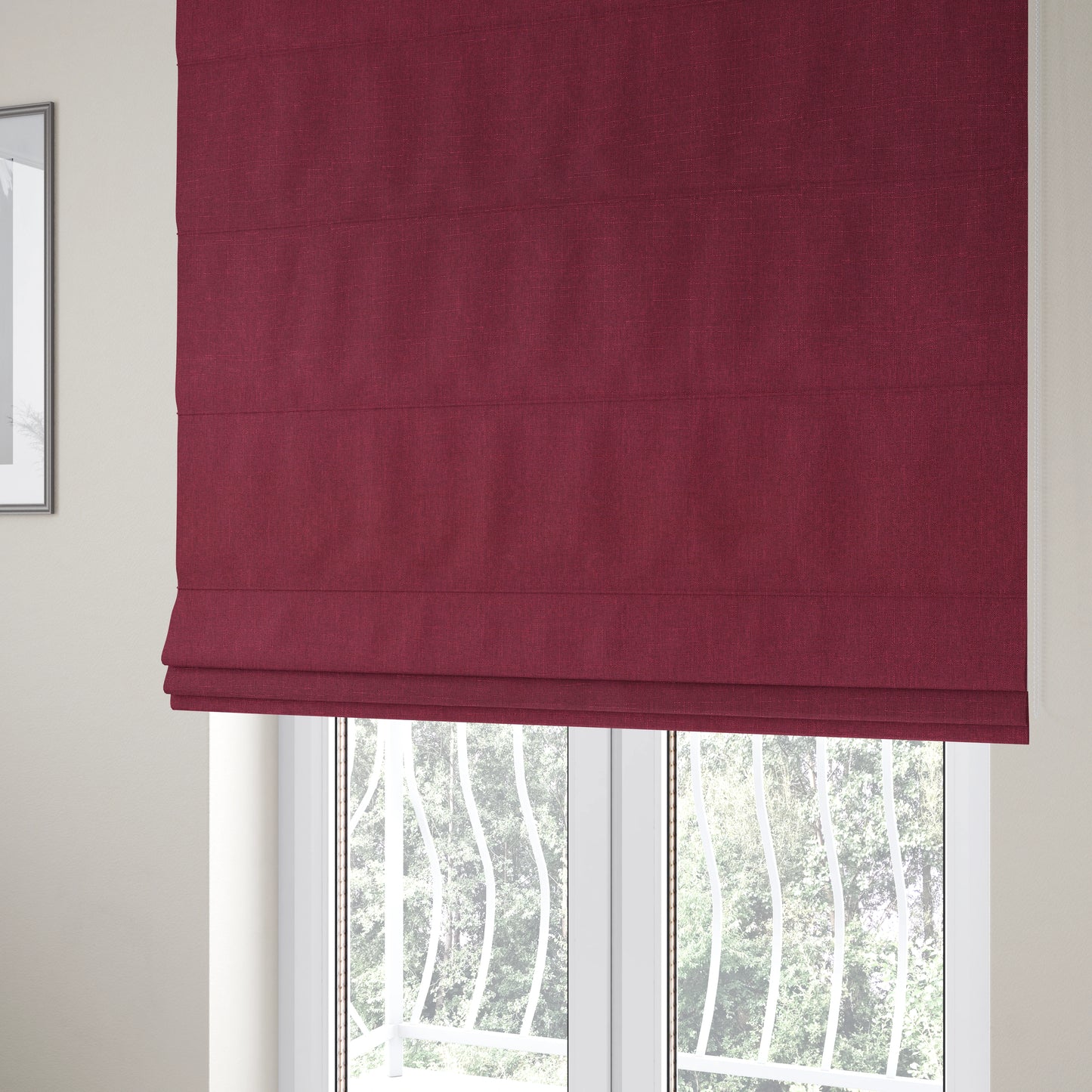 Regent Woven Look Plain Chenille Material Upholstery Fabric In Red Colour - Roman Blinds