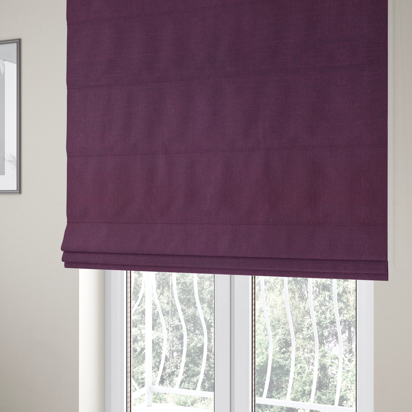 Regent Woven Look Plain Chenille Material Upholstery Fabric In Purple Colour - Roman Blinds