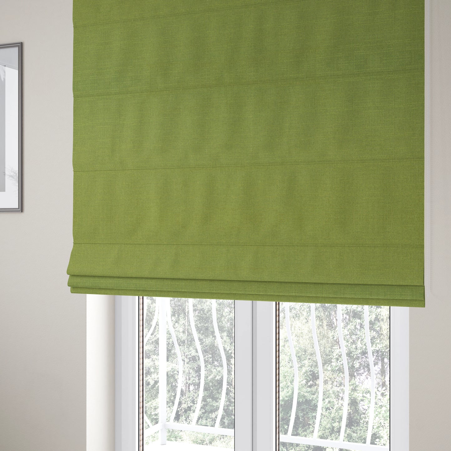 Regent Woven Look Plain Chenille Material Upholstery Fabric In Green Colour - Roman Blinds