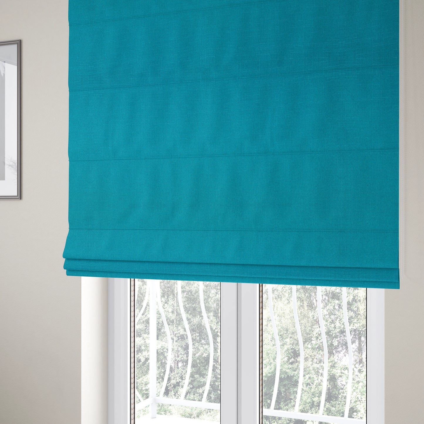 Regent Woven Look Plain Chenille Material Upholstery Fabric In Blue Colour - Roman Blinds