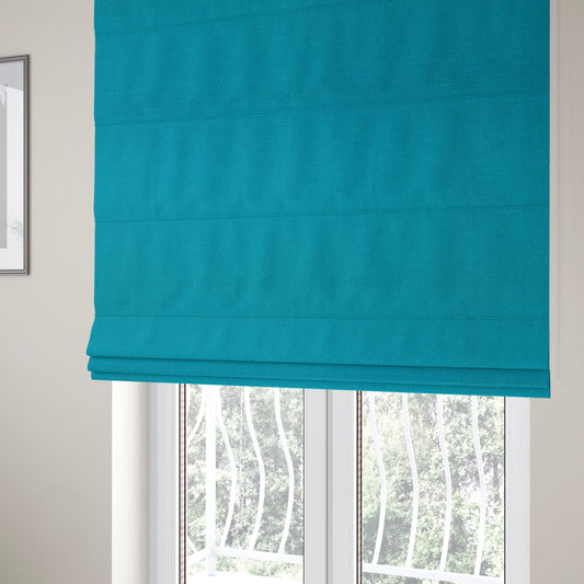 Regent Woven Look Plain Chenille Material Upholstery Fabric In Blue Colour - Roman Blinds