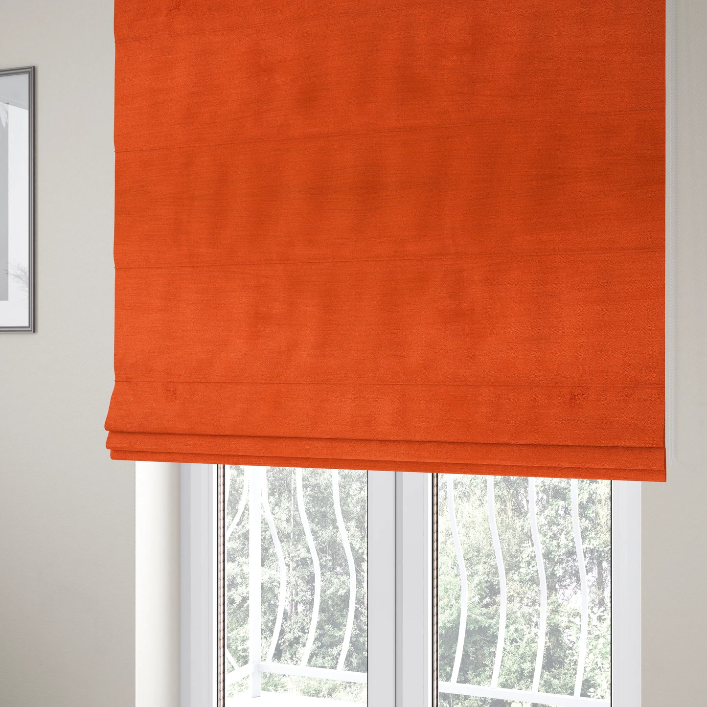 Rome Designer Silk Shine Velvet Effect Chenille Plain Furnishing Fabric In Orange Colour - Roman Blinds