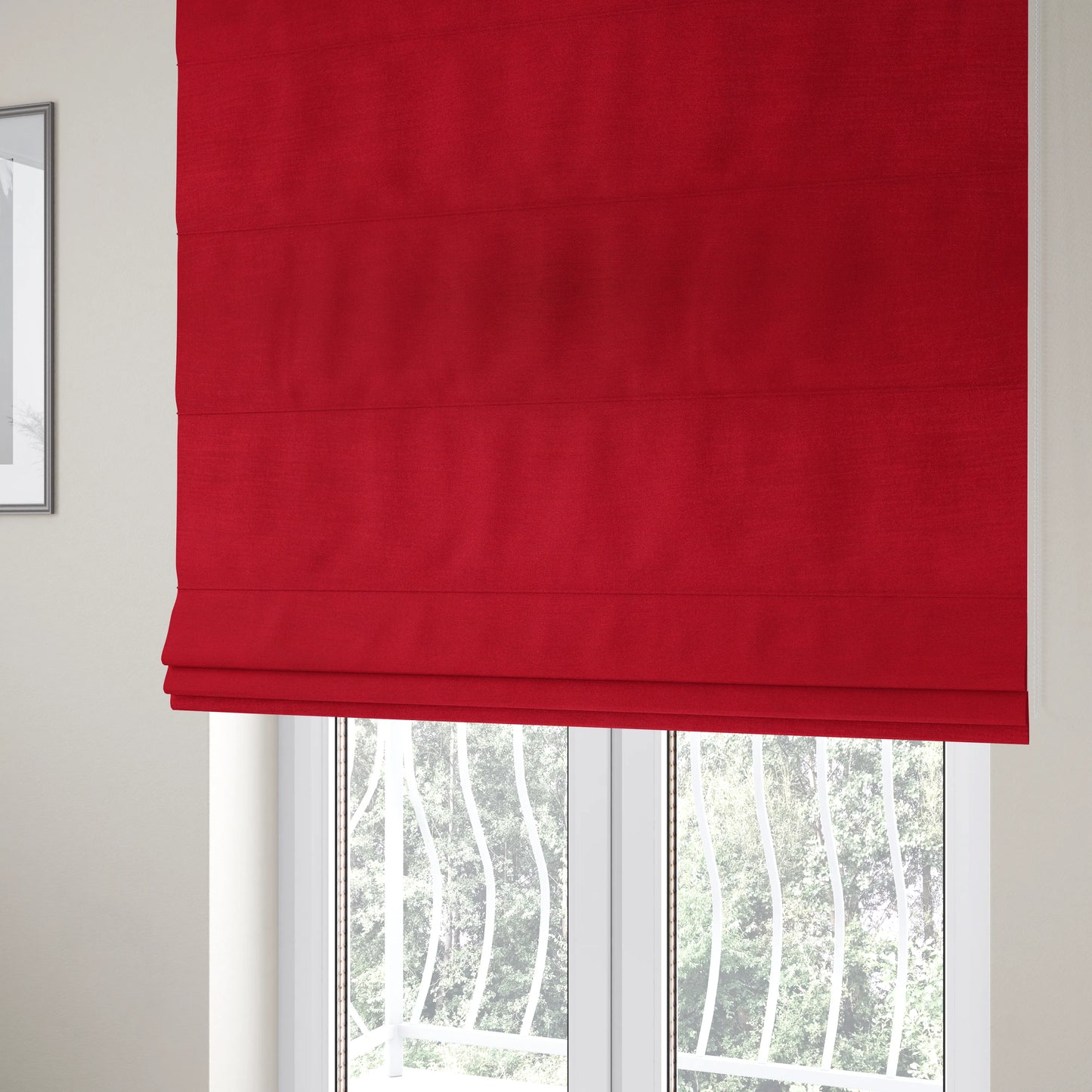 Rome Designer Silk Shine Velvet Effect Chenille Plain Furnishing Fabric In Red Colour - Roman Blinds