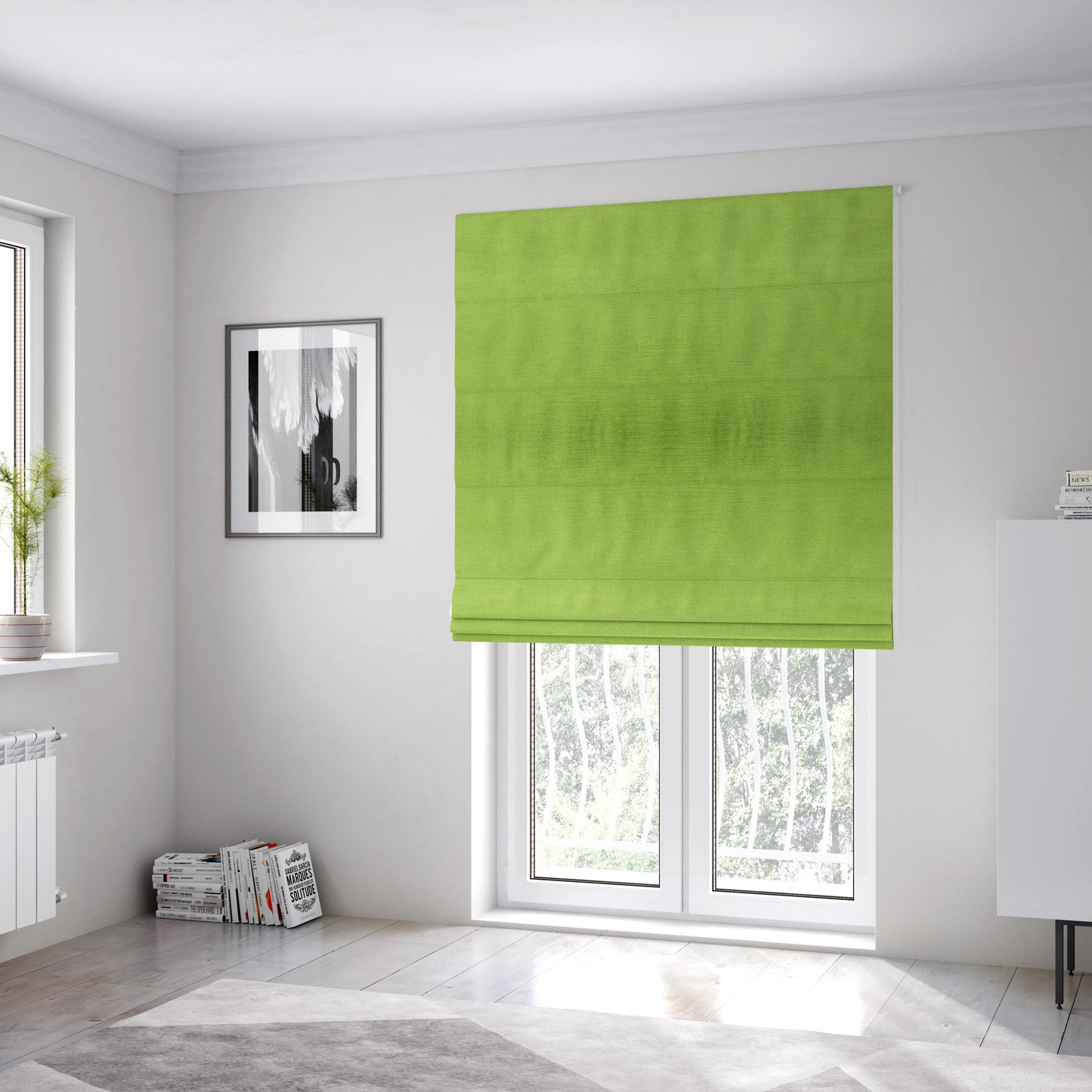 Rome Designer Silk Shine Velvet Effect Chenille Plain Furnishing Fabric In Green Colour - Roman Blinds