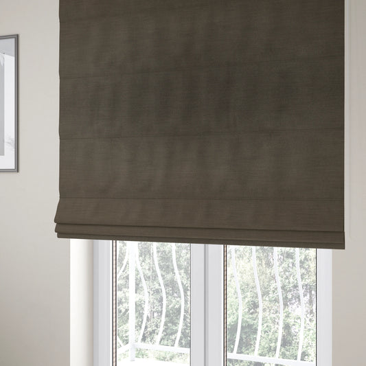 Rome Designer Silk Shine Velvet Effect Chenille Plain Furnishing Fabric In Grey Charcoal Colour - Roman Blinds