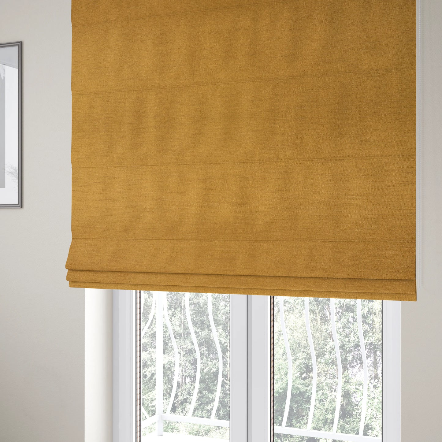 Rome Designer Silk Shine Velvet Effect Chenille Plain Furnishing Fabric In Gold Colour - Roman Blinds