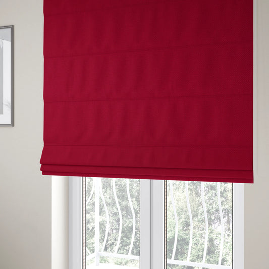 Romeo Modern Furnishing Soft Textured Plain Jacquard Basket Weave Fabric In Red Colour - Roman Blinds