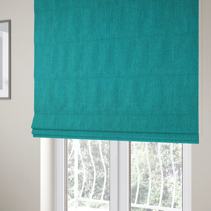 Romeo Modern Furnishing Soft Textured Plain Jacquard Basket Weave Fabric In Aqua Teal Colour - Roman Blinds