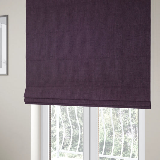 Romeo Modern Furnishing Soft Textured Plain Jacquard Basket Weave Fabric In Purple Colour - Roman Blinds