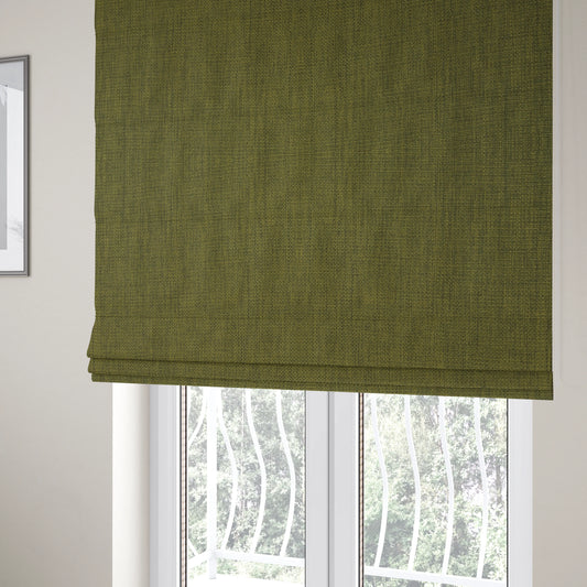 Romeo Modern Furnishing Soft Textured Plain Jacquard Basket Weave Fabric In Kaki Green Colour - Roman Blinds