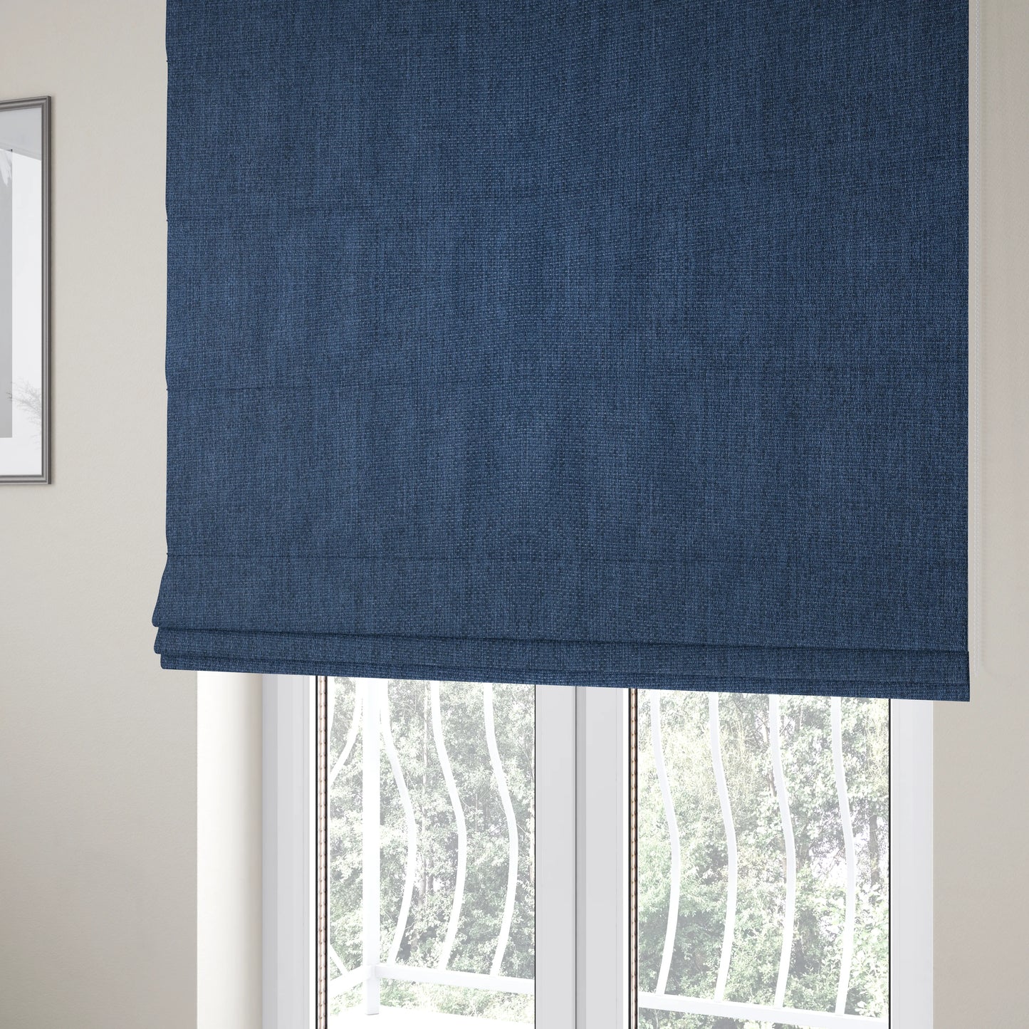 Romeo Modern Furnishing Soft Textured Plain Jacquard Basket Weave Fabric In Blue Colour - Roman Blinds