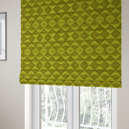 Rothko Quilted Velvet Plain Upholstery Fabric In Lime Green Colour - Roman Blinds