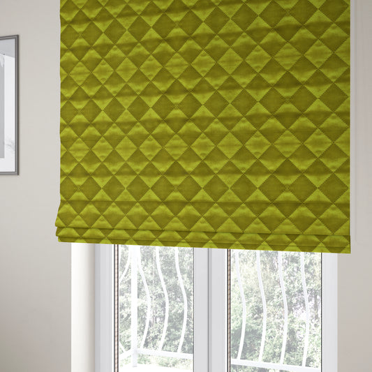 Rothko Quilted Velvet Plain Upholstery Fabric In Lime Green Colour - Roman Blinds