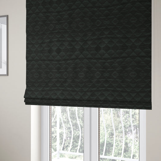 Rothko Quilted Velvet Plain Upholstery Fabric In Black Colour - Roman Blinds