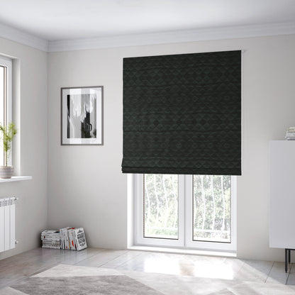 Rothko Quilted Velvet Plain Upholstery Fabric In Black Colour - Roman Blinds