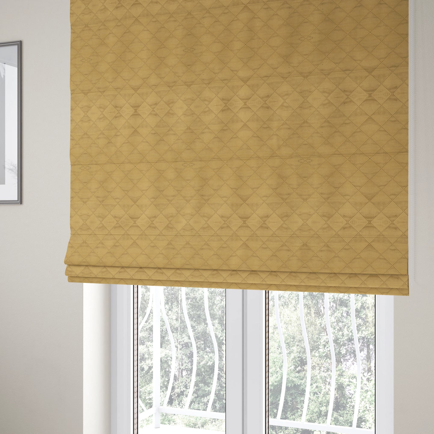 Rothko Quilted Velvet Plain Upholstery Fabric In Beige Colour - Roman Blinds