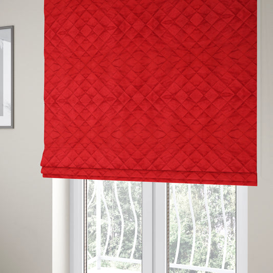 Rothko Quilted Velvet Plain Upholstery Fabric In Red Colour - Roman Blinds